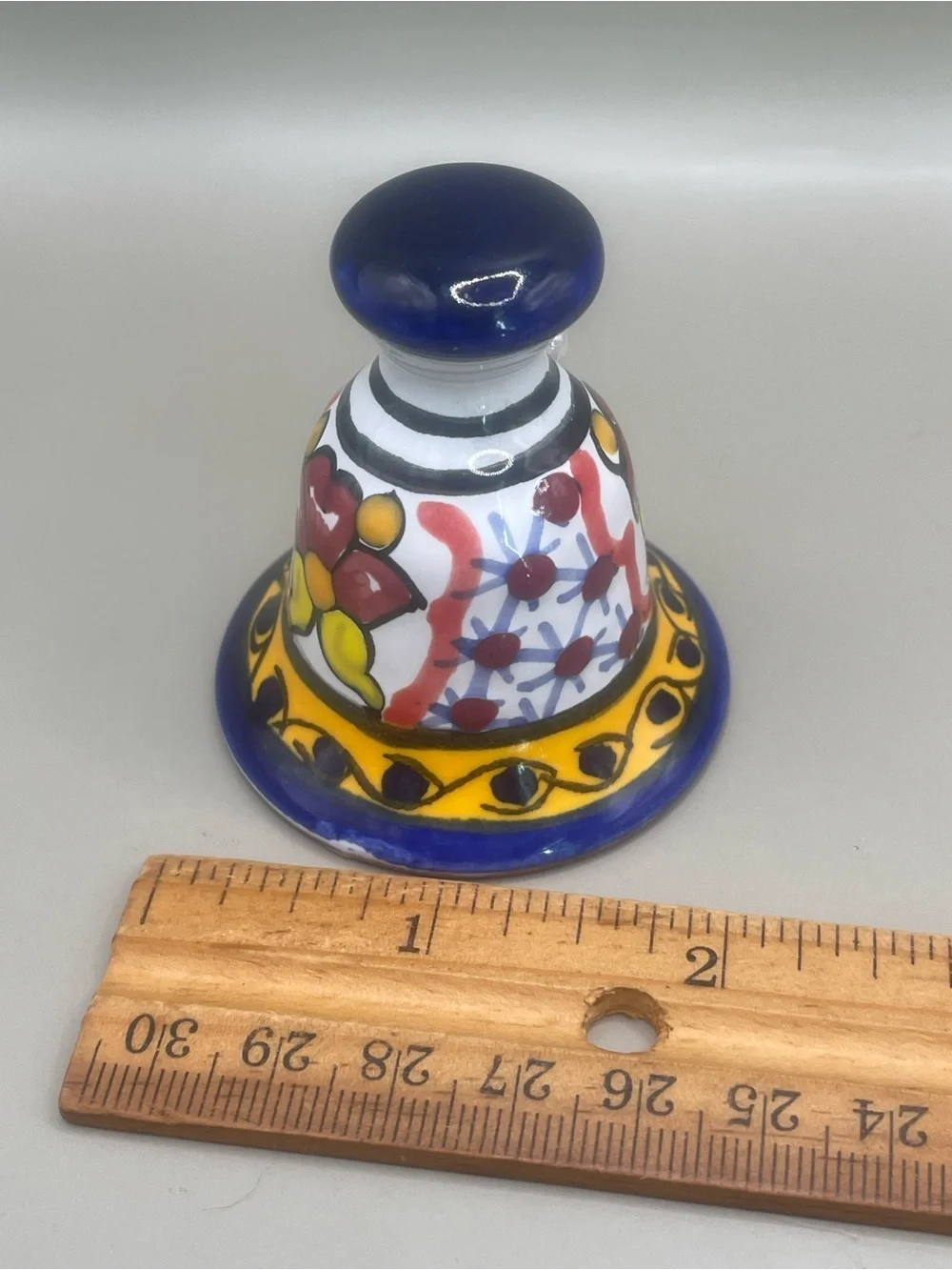 Vintage Talavera Mexican Ceramic Bell Hand Painted Pottery Folk Art Sign 2.25”